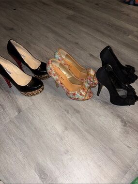 Steve Madden Black Patent Platform Pumps with Leopard Accent